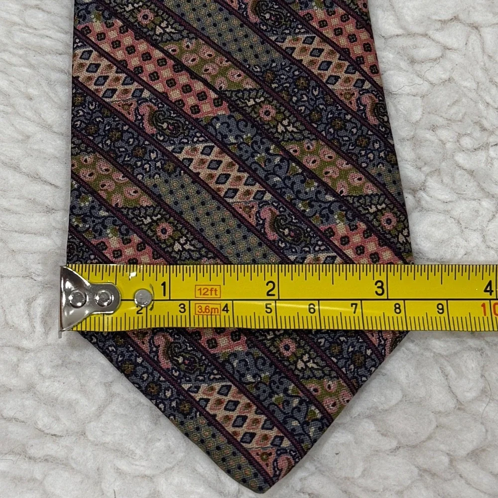 Vtg Yves Saint Laurent YSL Geometric Print Necktie Tie Multicolor Wool Silk Blen